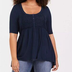 Torrid Babydoll Super Soft Lace Henley Top